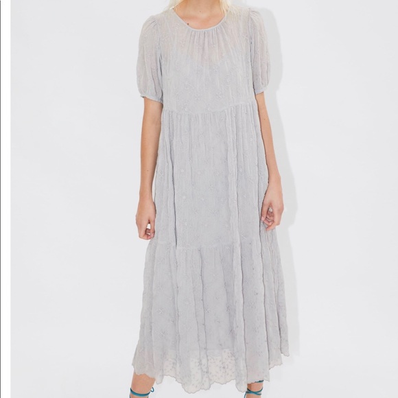 Zara NWT flowy blue/lavenders embroidered dress. - Picture 2 of 9